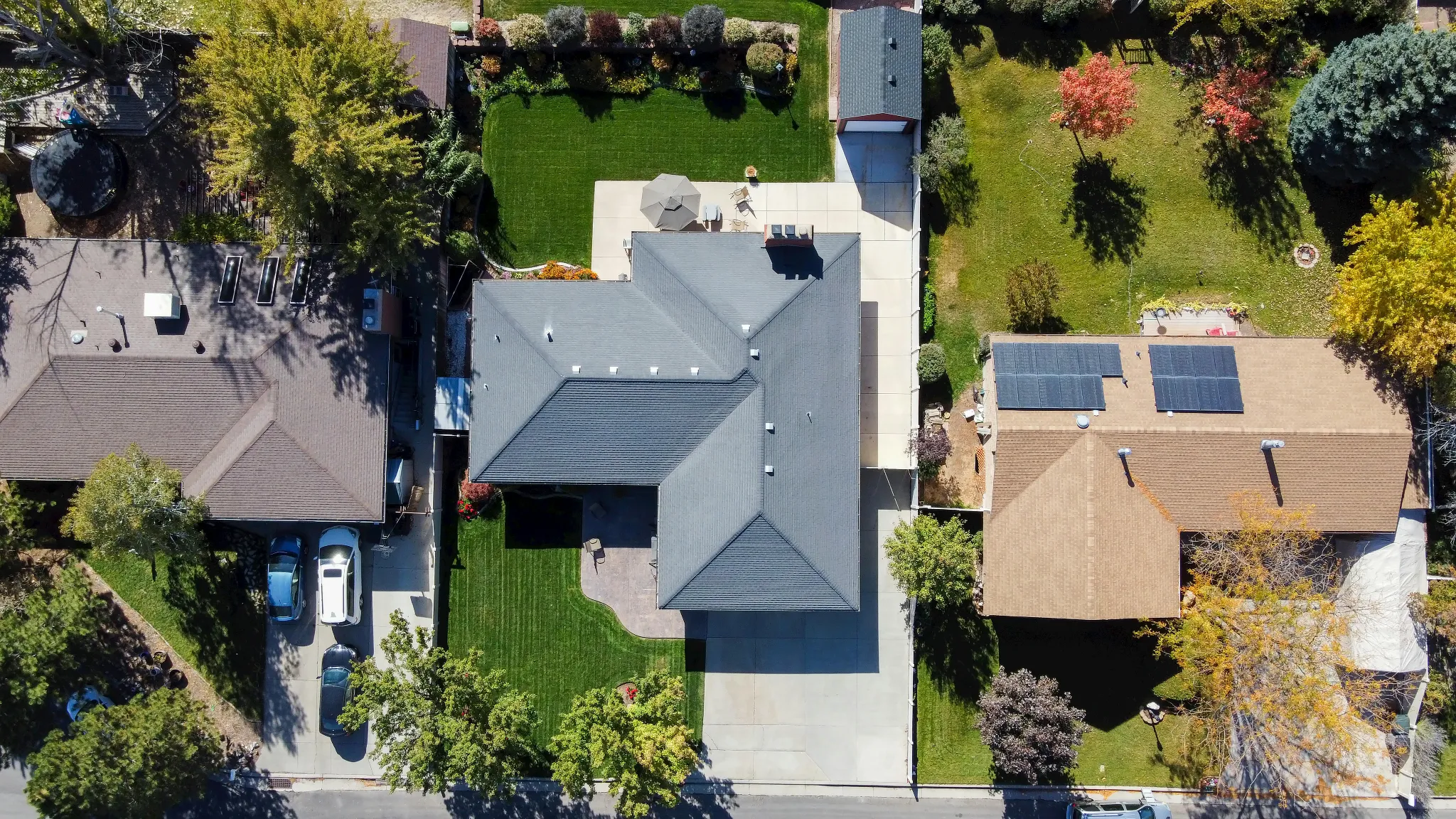 Top down aerial view of a large residential property