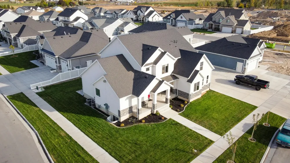 Aerial view of a suburban neighbourhood